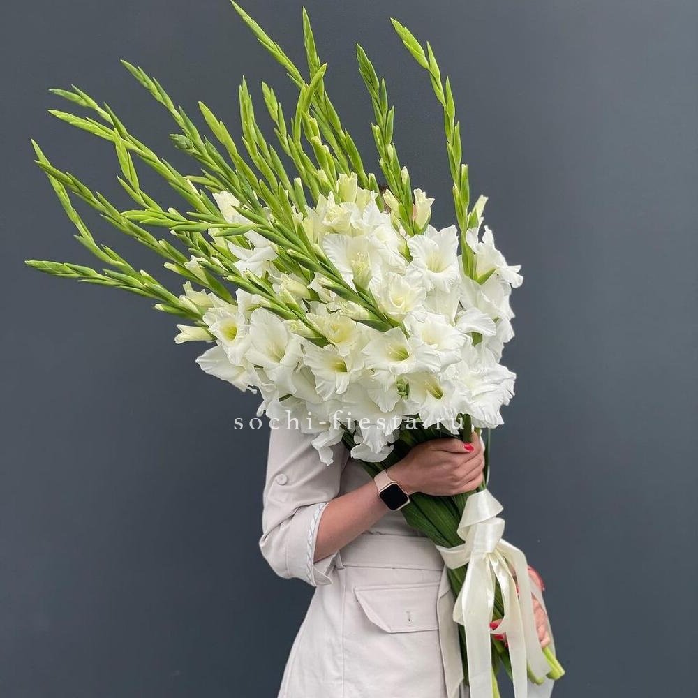 19 белых гладиолусов под ленту в Ростове-на-Дону